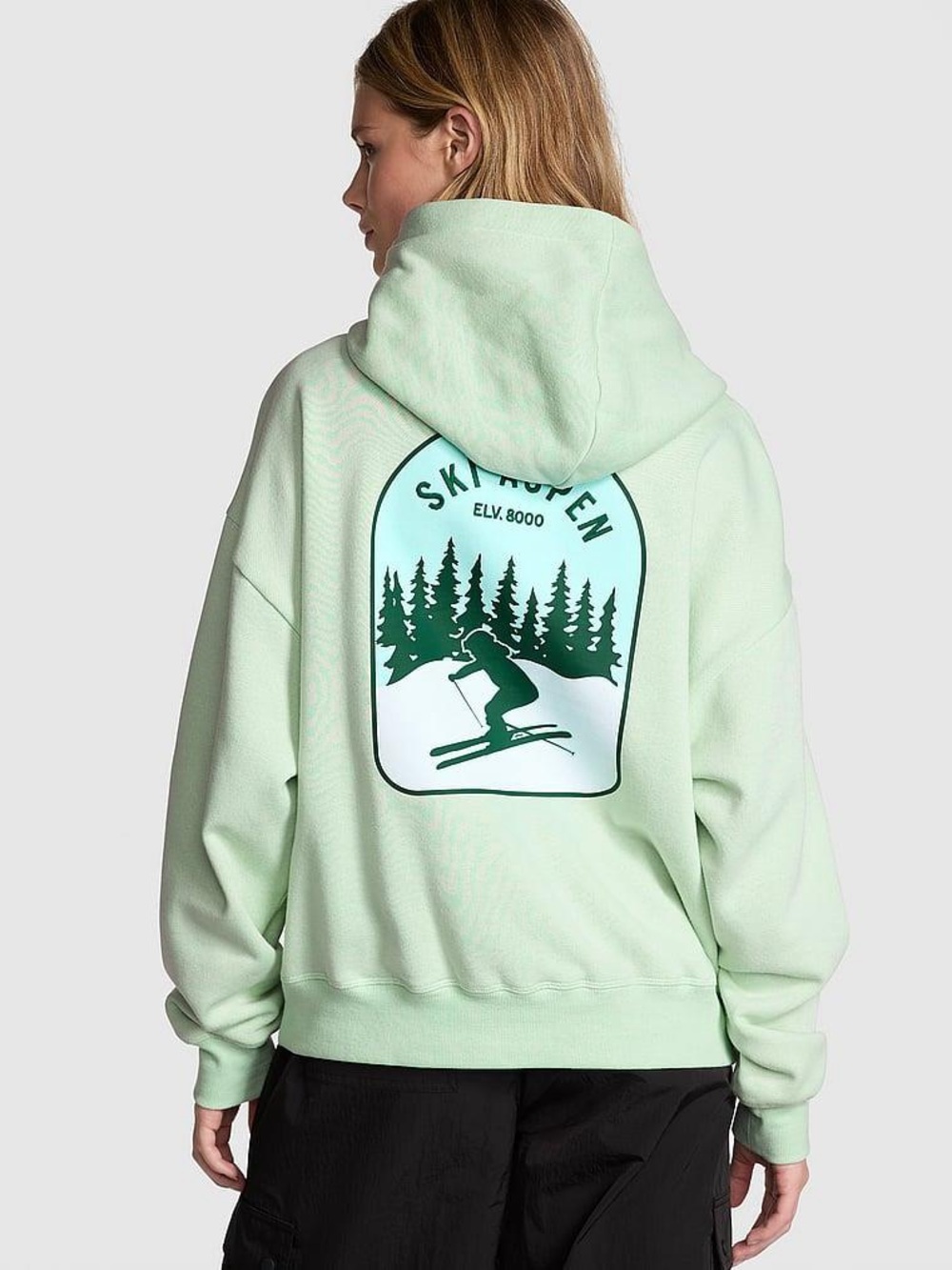 PINK Victoria's Secret Mint Green Ski Graphic Campus Hoodie XS